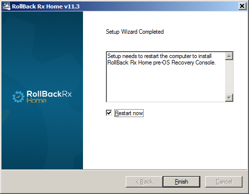 Завершение установки RollBack Rx Home 