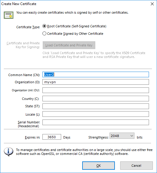 Создание сертификата пользователя для доступа к SoftEther VPN Server.