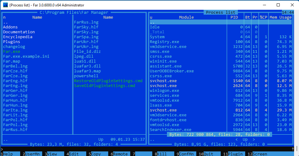 Объем памяти, выделяемый неразделенным процессам svchost.exe на компьютере с 3Гб ОЗУ под управлением Windows 11.